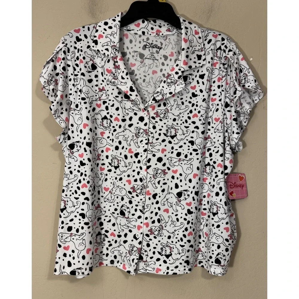 Disney 101 Dalmatians Pajama Set Women L (12-14) 2pc Dogs Hearts‎ Cute NEW - Picture 3 of 8